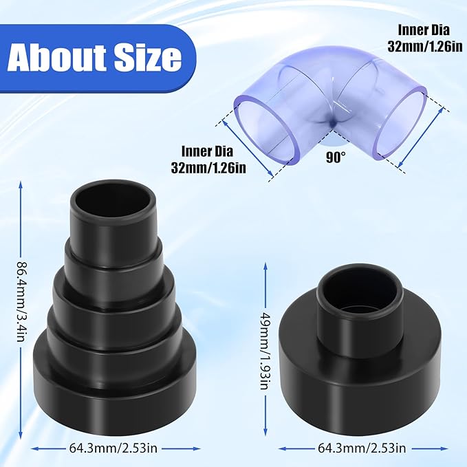 AC Drain Line Cleaner Tool with PVC Adapter kit, for Vacuum Hose 1-1/4", 1-7/8", 2-1/2" and Pipe Sizes 3/4", 1", 1-1/4", 1-1/2", 2