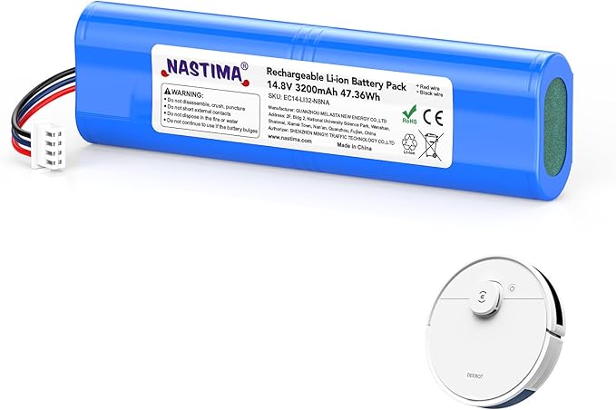 NASTIMA 14.8V 3200mAh 47.36Wh Li-ion Battery Compatible with Ecovacs Deebot N8, Deebot N8 Pro, Deebot N8+, Deebot N5, Deebot T5 Neo, Ozmo 900, Ozmo 920, Ozmo 930, Replacement Battery with BMS