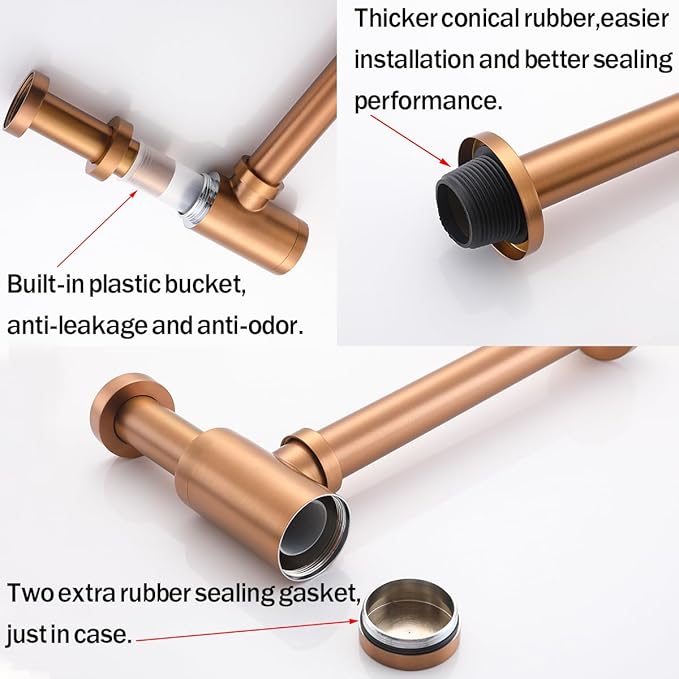 RANDOM Brass Contemporary Round Bottle P Trap 1-1/4,Bathroom Lavatory Adjustable Basin Sink Waste Drain P-Trap Kit Brushed Bronze Sink Trap.83888BB
