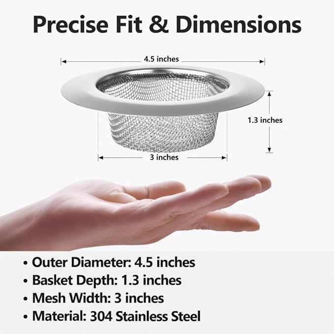 2 Pack 4.5 Inch Stainless Steel Sink Strainer Basket - 304 Stainless Steel Kitchen Sink Drain Filter, Universal Sink Mesh Basket, Hair Catcher, Food Waste Strainer, for Most Sinks