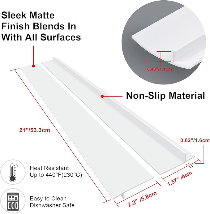 Silicone Stove Counter Gap Cover (2 Pack),Easy Clean Heat Resistant Wide & Long Kitchen Stove Gap Filler,Seals Spills Between Counters, Oven, Stovetops, Washing Machines, Washer, Dryer(21in, White)
