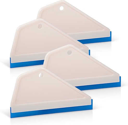 FOSHIO 4Pack White Auto Home Kitchen Bathroom Shower Squeegee Hand Squeegee Window Wiper Mirror Wiper with Blue Silicone Water Blades