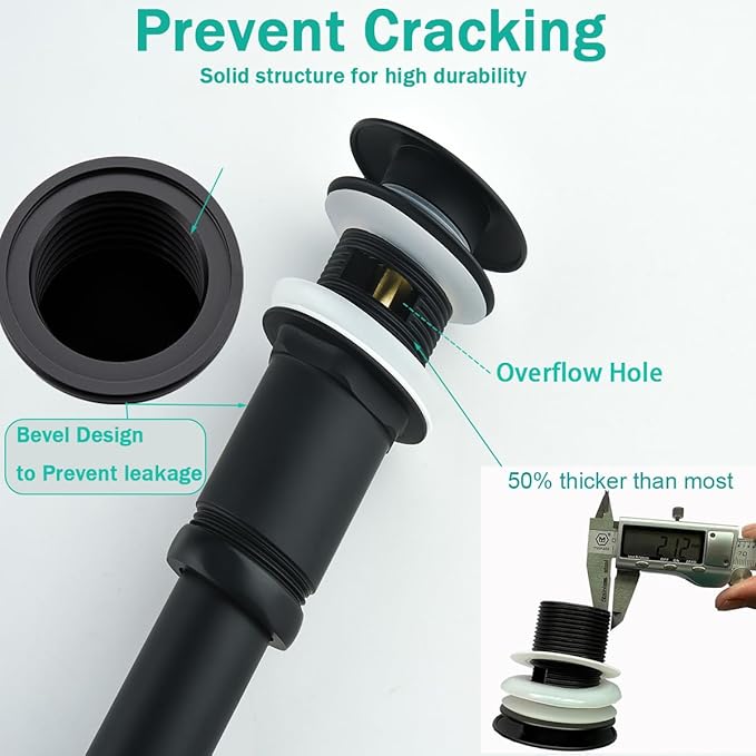 Brass P Trap with Pop Up Drain Stopper With Overflow,U-Shape 1 1/4 Slip Joint Extension Tub Sink Drain Pipe,12 inch Pipe length Adjustable Height Sink Waste Trap Drain Kit,Matte Black