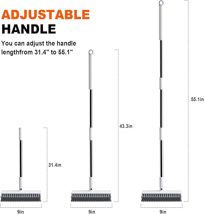 Grout Brush with Long Handle, Heavy-Duty Tile and Shower Floor Scrub Brush Stiff, Professional Grout Cleaner for Bathroom, Kitchen, Floor, Tile Brush Concrete Surfaces