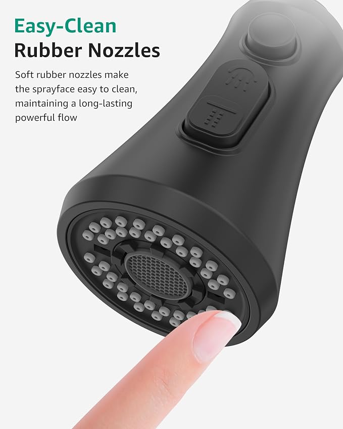 Mbillion Universal Matte Black Kitchen Faucet Spray Head Replacement, 3 Function ABS Sink Faucet Head, Pull-Down Nozzle with 14 Adapters, Compatible with Moen, Delta, Kohler, WEWE American Standard