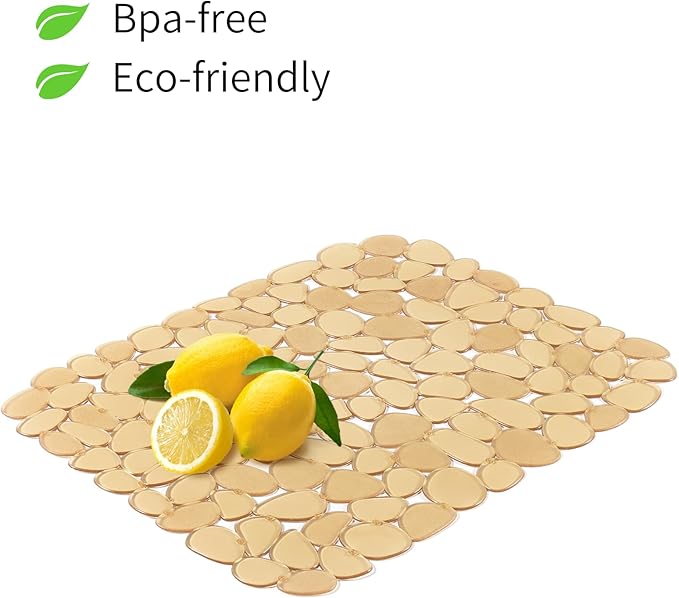 Yolife Pebble Sink Mats for Stainless Steel & Porcelain Sink, 2 PCS PVC Sink Saddle Protectors Kitchen Sink Mat for,Dishes and Glassware (Yellow-Brown)