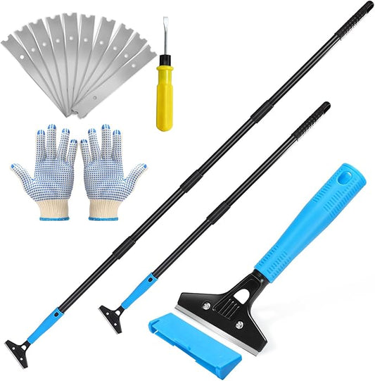Floor Scraper Long Handle Heavy Duty, Adjustable 8"-72" Razor Blade Scraper Tool, 4 Inch Paint Scraper for Cleaning Floors, Walls, Tile, Glass, Adhesive, Wallpaper, Popcorn Ceiling, Gum (2 Pack)