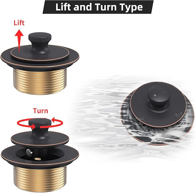Oil Rubbed Bronze Tub Drain Trim Set Conversion Kit Assembly，All Brass Lift & Turn Bathtub Drain Replacement Trim Kit with Two-Hole Overflow Faceplate and Universal Fine/Coarse Thread