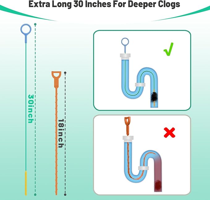 Reusable Drain Snake Hair Drain Clog Remover 30 Inch, 2026 Upgraded Sink Snake Drain Hair Removal Tool, Anti-Break Metal Shower Snake Drain Cleaner to Unclog Bathroom Sink, Tub (Blue head)
