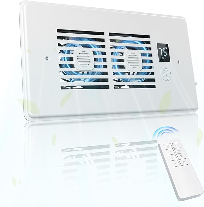 AC Vent Booster Fan 6" x 12" Register, Heavy-Duty 10-Speed Air Booster Fan with Thermostat Control, Remote & LCD Display, Aroma Pad Slot, Fixes Uneven Heating & Cooling in Large Rooms