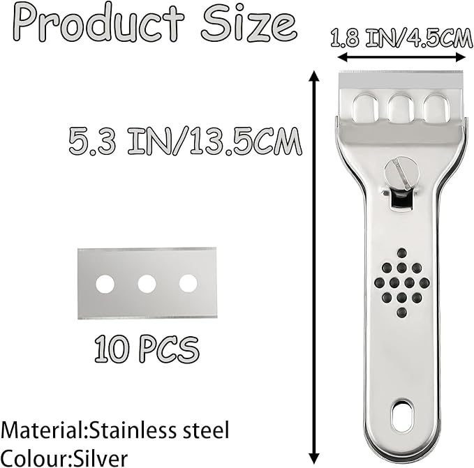 Scraper Tool, Multi Surface Cleaning Tool, Glass Windows Tiles Metal for Stove Tops, Windows, Paint Removal and Adhesive Residues, Silvery, 5.3 Inches, 1 Piece