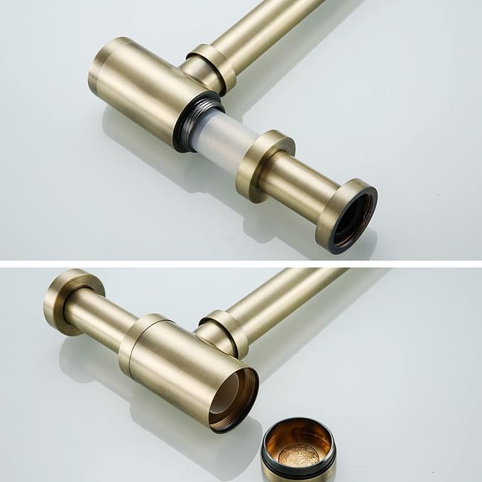 RANDOM Brass Contemporary Round Bottle P Trap 1 1/4,Basin Sink Waste Drain P Trap Kit (Antique) 83888A.