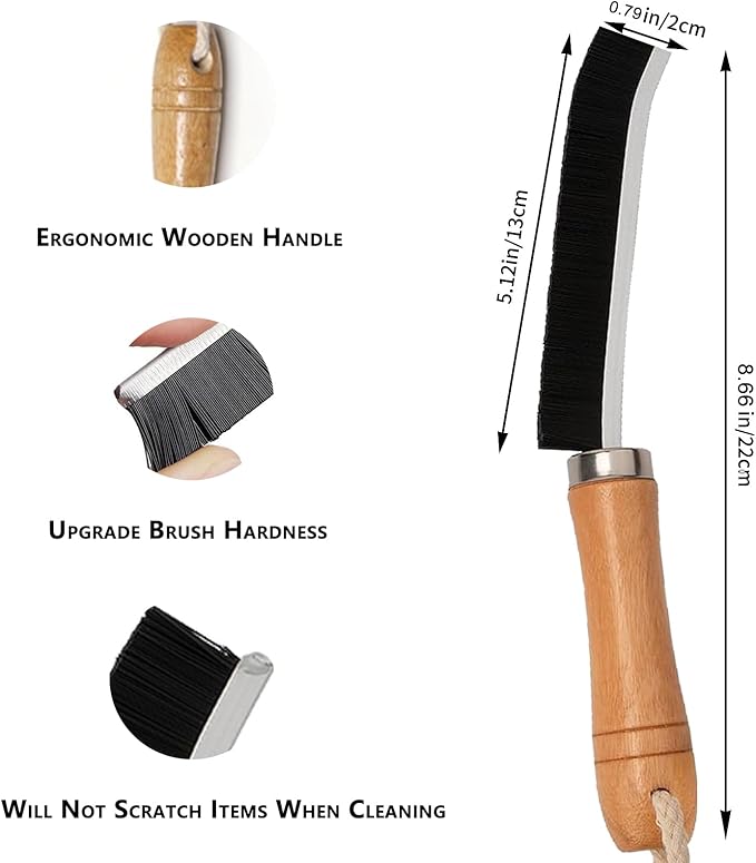 Natural Solid Wood Handle Crevice Cleaning Brushes - 3Pcs Premium Hardwood Grip & Stiff Bristles Gap Brush Scrubber for Tile Grout, Kitchen Cabinets/Windows Groove/Tiles/Faucet Etc.