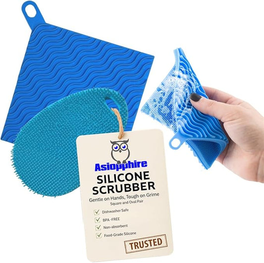 Silicone Dish Sponge Dish Scrubber (Oval and Square) - Dual-Sided, Food Grade Silicone Sponges for Dishes and Housecleaning 2-Pack
