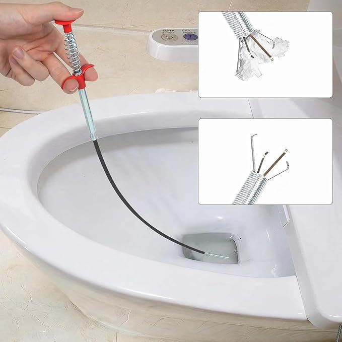 (61 inch) Drain Clog Remover - Gutter Cleaning Drain Snake Tools Cleaner for Toilet Sewer Shower Kitchen Bathroom Tub Tool, Flexible Grabber Claw Pick Up Reacher