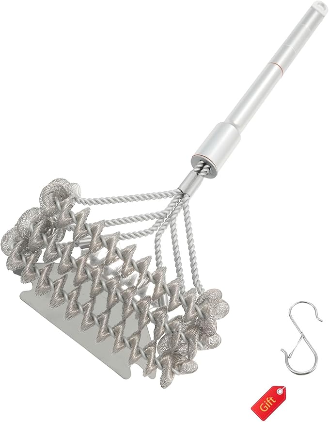 Grill Brush with Scraper - Stainless BBQ Grill Cleaning Brush for Gas/Charcoal Grill, Detachable Handle Grill Brush for Outdoor Grill, Camping & Backyard, Grill Accessories for BBQ Enthusiast