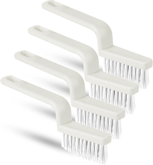 4pcs Grout Cleaner Brushes, V Shape Stiff Bristle Crevice Cleaning Brush Shower Scrub Tool for Tile Floors, Tracks, Door Slot, Bathroom, Kitchen, Windows (White)