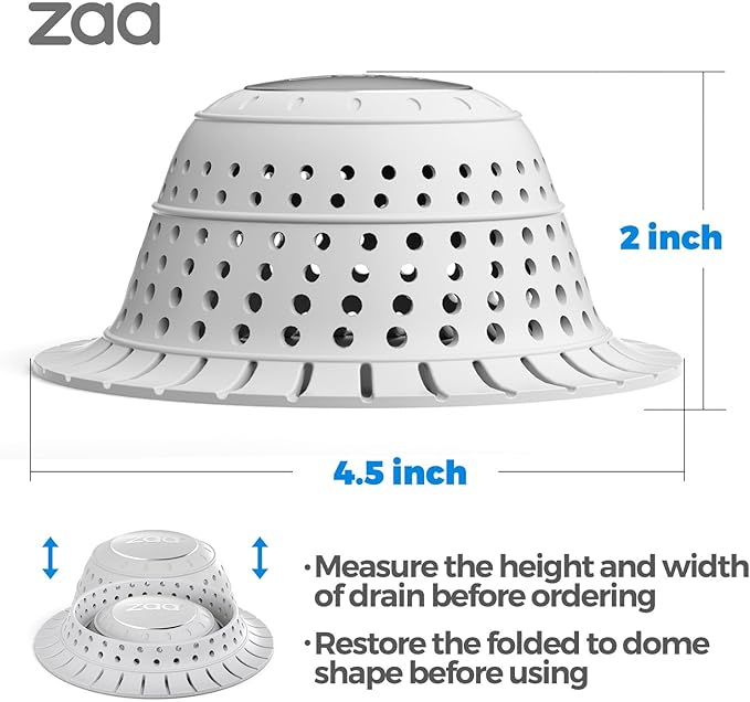 zaa Bathtub Drain Hair Catcher, Premium Silicone Shower Hair Catcher, 1Pack Hair Stopper for Pop Up & Regular Drains of Shower, Bathtub, Bathroom Sink, Bathroom Fixture Accessories, Light Gray