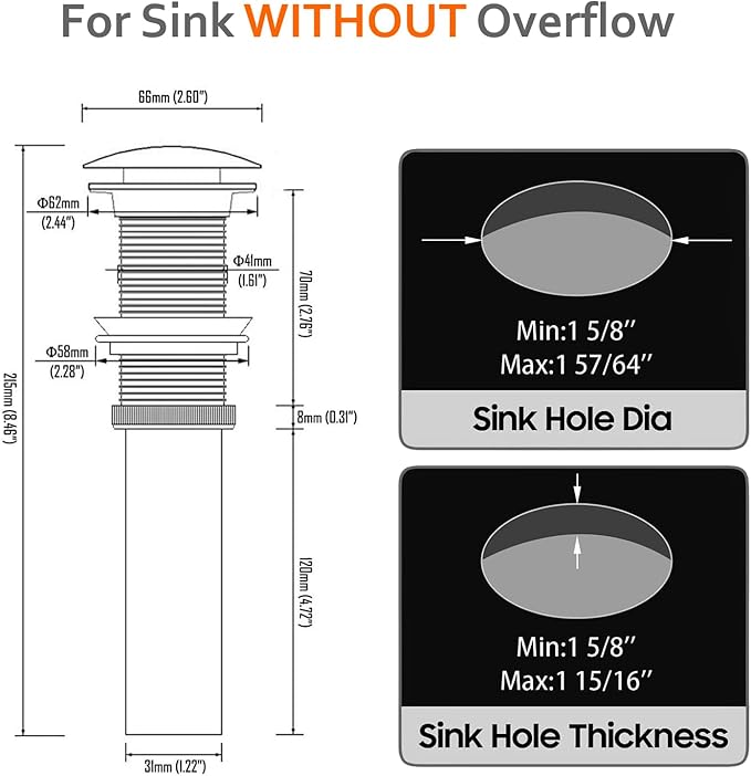 Beelee Bathroom Sink Drains Pop Up Drain with Overflow for Vanity Vessel Sinks Without Overflow, Antique Brass Finish,BLDW9440A