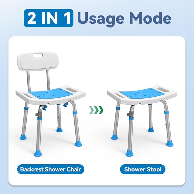 Loyoda Shower Chair for Inside Shower with Removable Back, Adjustable Height, Eligible Bathroom Stool Supprts up to 400lbs