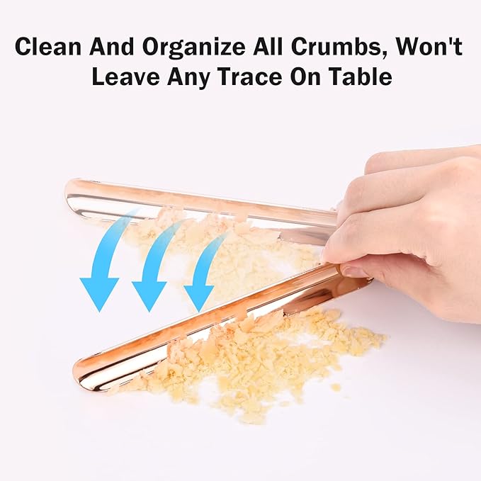 Food Scraper, Restaurant Table Crumb Sweepers, Crumb Cleaner Tool for Kitchen, Stainless Steel Crumb Catcher for Crumbs, Crumber Tool Server Accessories for Waitresses Waiters (2 PACK, Rose Gold)