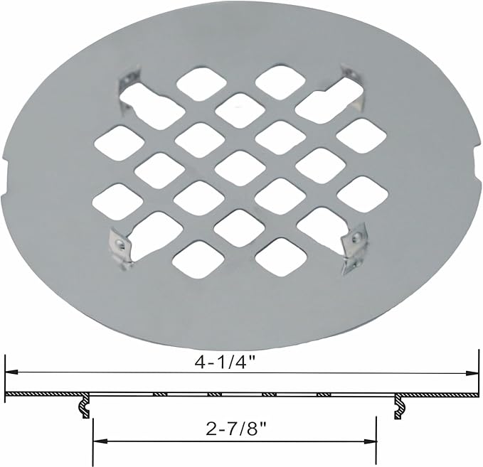 Chrome Plated Snap-in Shower Drain Cover Replacement, Welsan Stainless Steel 4-1/4" OD Round Shower Strainer Grid Easy to Install