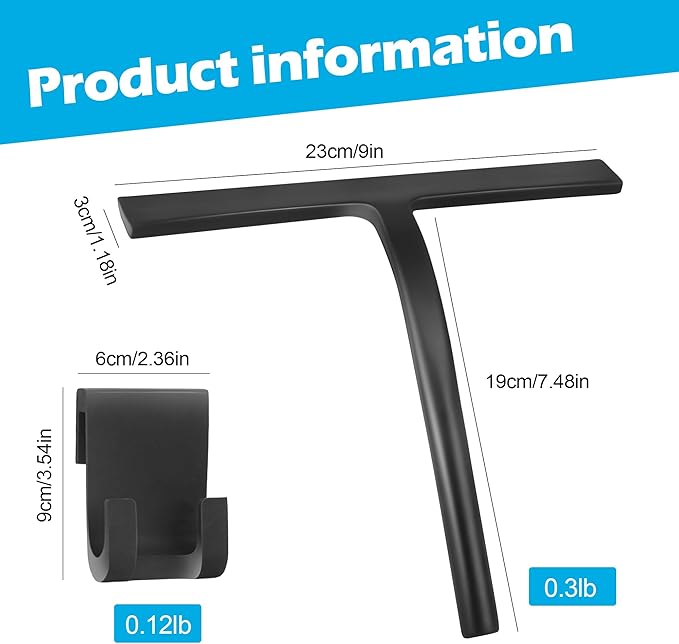 Shower Squeegee for Glass Doors, Mirror Window Tile Scrubber Cleaner with Hook Silicone (Gray)