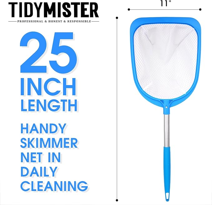 TidyMister 25'' Long Hot Tub Skimmer for Spa, Handy Pool Skimmer Net with Ultra Fine Diamond Netting Mesh for Small Pools, Hanging Hole Easy to Store