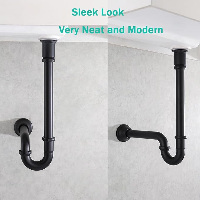 Brass P Trap U-Shape 1 1/4 inch Sink Drain Pipe with Slip Joint Extension Tub,12 inch Vertical Pipe length Adjustable Height Sink Waste Trap Drain Kit Matte Black,SE83555MB-L