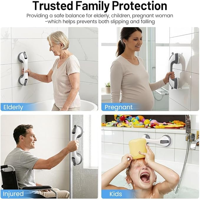 2 Pack Grab Bars for Shower Handle, Elderly Assistance Products, Seniors Removable Bar Safety, Suction Cup Handles for Bathtubs and Showers/Bathroom/Walls, Heavy Duty Handrails Grip 500lbs,No Drilling
