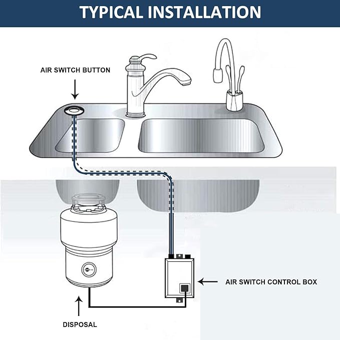 Garbage Disposal Air Switch Kit Single Outlet Sink Top Waste Disposal Long Stainless Steel Brushed Gold On/Off Air Button Food and Waste Disposals Part by Etoolcity