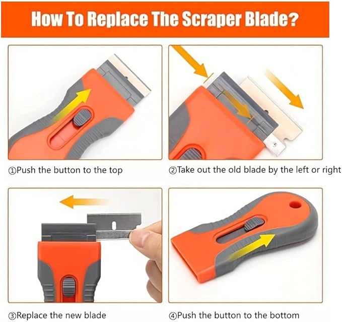 2pcs Retractable Razor Scraper with 20 Extra Blades, Safety Lock Window Scraper for Removing Labels, Paint, Stickers from Glass, Stovetop & Surfaces