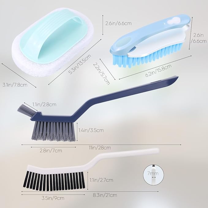 Cleaning Brush Set, Multifunctional Hard Bristle Grout Crevice Scrub Brush Tools for Household Bathroom Kitchen Tile Lines Floor Tub Sink Window Corners