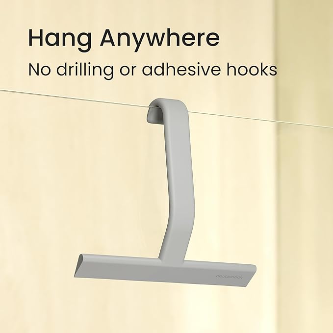dancemoon JustHang Shower Squeegee for Glass Doors, All-in-One Piece Silicone Squeegee with Built-in Hook for Bathroom, Window, Mirror, Tile Wall, Car, Streak-Free Bathroom Cleaner Tool,10 Inch Gray