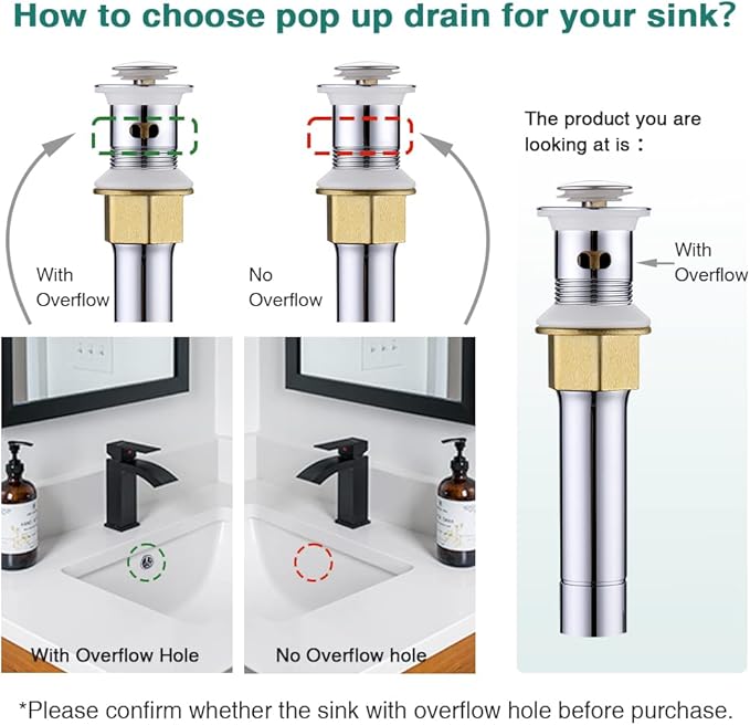 Pop Up Drain Stopper with Overflow for Bathroom Sink, Brushed Nickel Stainless Steel Bathroom Sink Drain, Universal Basin Drain, Lavatory Sink Drain Stopper with Detachable Basket