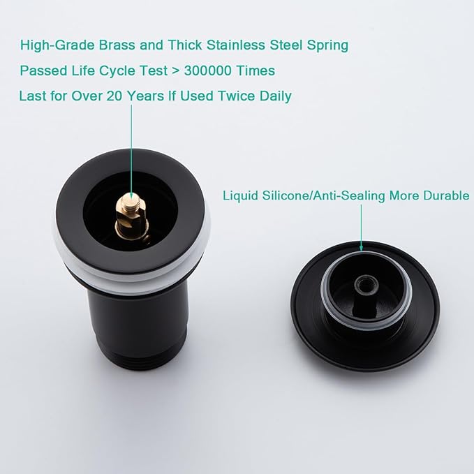 Brass P Trap with Pop Up Drain Stopper With Overflow,U-Shape 1 1/4 Slip Joint Extension Tub Sink Drain Pipe,12 inch Pipe length Adjustable Height Sink Waste Trap Drain Kit,Matte Black