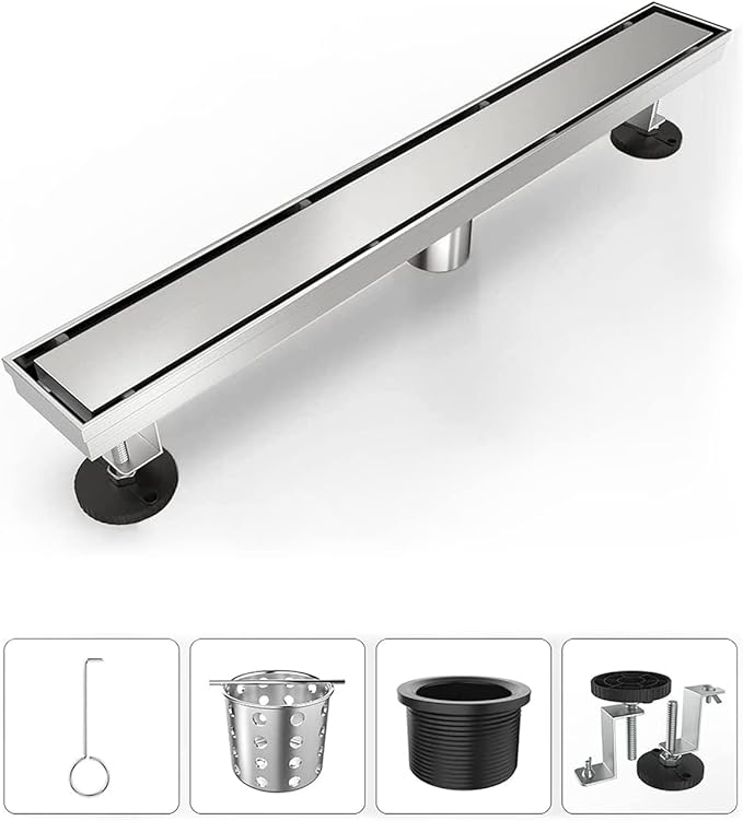Tile Insert Linear Shower Drain 36 Inch, 2 in 1 Brushed Nickel Shower Drain, 304 Stainless Steel Drain Shower with Tile Insert Grate, Shower Floor Drain