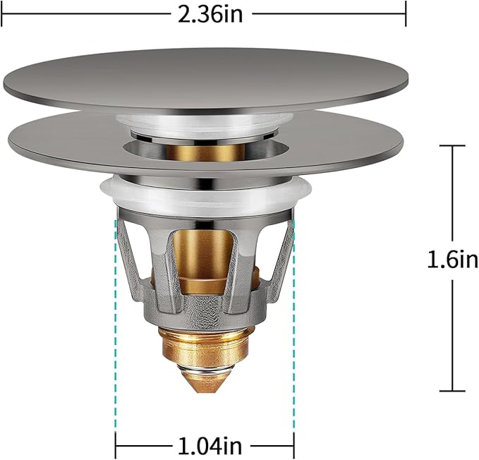 Universal Bathroom Sink Stopper with Hair Catcher, for 1.04-1.97 Inch Drain Hole, Spring Core Bathtub Drain Cover, Pop Up Sink Plug Basin Drain Strainer, Large Lid Gray