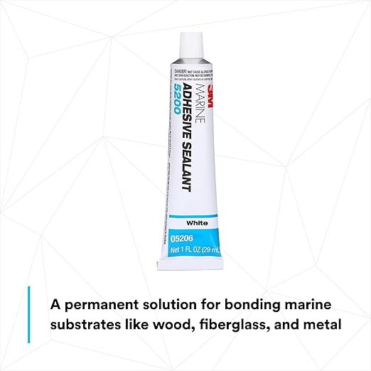 3M Marine Adhesive Sealant 5200 - Permanent Bonding and Sealing for Boats and RVs Above and Below the Waterline Waterproof Repair, White, 1 oz Tube