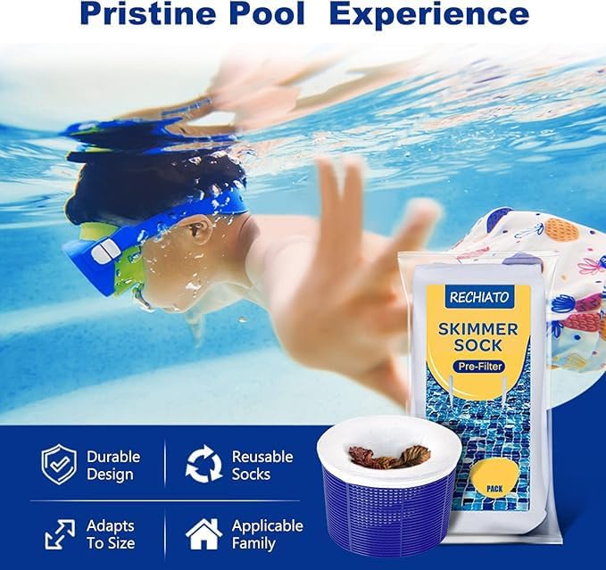 50 Pack Pool Skimmer Socks for Pool Filters, Filters Baskets and Skimmers to Filter Debris and Leaves, Protact Filter System of Inground and Above Ground Pools