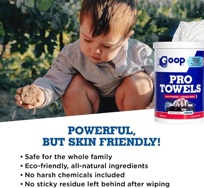 GOOP Pro Towels Heavy-Duty Multi-Surface Cleaning Wipes – Removes Engine Grease, Grime & Paint – Safe for Tools, Machinery & Painted Surfaces – 90 Extra Large 10" x 12" Towels