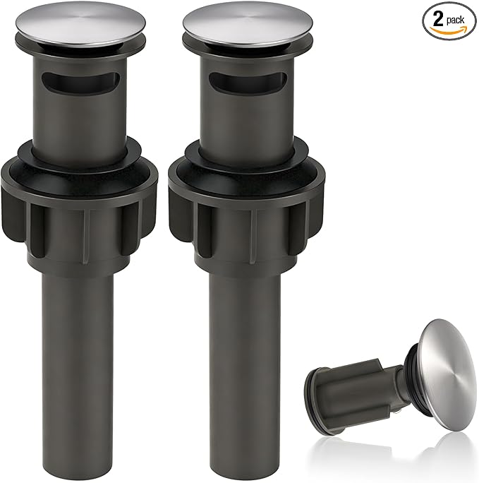 ARCORA Bathroom Sink Drain with Overflow 2 Pack, Brushed Nickel Pop Up Drain Stopper Vanity Vessel Sink Clicker Drain Stopper