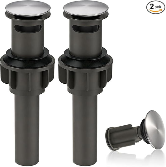 ARCORA Bathroom Sink Drain with Overflow 2 Pack, Brushed Nickel Pop Up Drain Stopper Vanity Vessel Sink Clicker Drain Stopper
