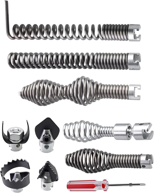 10 PCS Drain Snake Drill Attachment, Drain Cleaner Combination Cutter Head Fit for Rid-gid K400 C4 C6 C7 C8 C9 Drain Cleaner Machine, for 5/8" Drain Snake Cable Heads Tips, Drain Auger Cutter Kit