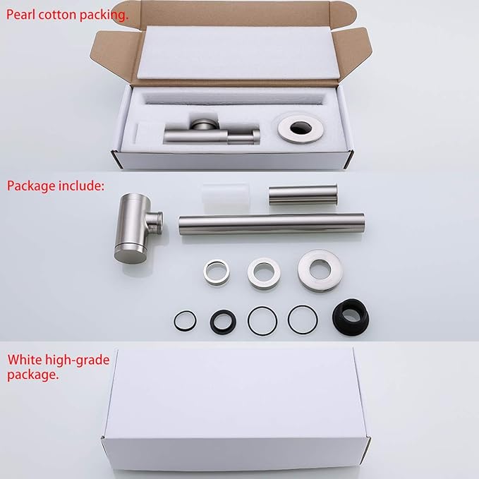 RANDOM Brass Contemporary Round Bottle P Trap 1 1/4,Basin Sink Waste Drain P Trap Kit (Brushed Nickel)