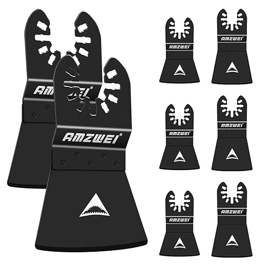 8PCS Oscillating Tool Scraper Blades,HCS Caulk Remover Tool Blades for Vinyl Flooring,Paint,Carpet,Tile Adhesives, Compatible with Dewalt Milwaukee Dremel, Ryobi, Rockwell