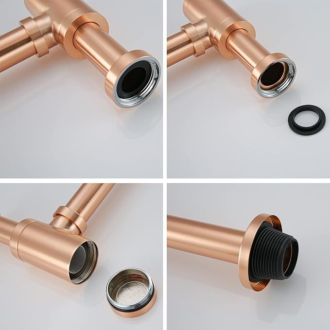 RANDOM Brass Contemporary Round Bottle P Trap 1 1/4 Basin Sink Waste Drain P Trap Kit, Copper Satin, Also Red Antique Copper（Brushed Rose Gold）