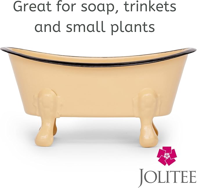 Rustic Enamel 1 Piece 5.5" Metal Clawfoot Mini Bathtub Soap Dish Mini Bath Tub Decoration Clawfoot Tub Soap Caddy Lemon
