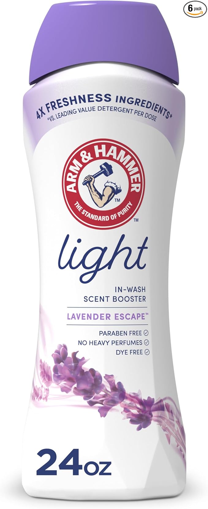 ARM & HAMMER Light In-Wash Scent Booster, Laundry Scent Booster Lavender Escape_scent, 24 Oz (Pack of 6)