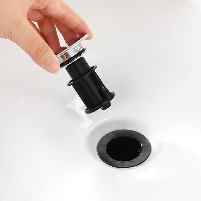 Chrome Pop Up Bathroom Sink Drain, with Overflow Plastic Bathroom Sink Stopper for Faucet Vessel, Push Type Bathroom Sink Vanity Assembly with Strainer